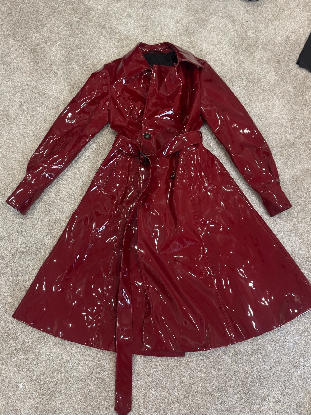 AKIRA Burgundy Patent Liquid Glossy Trench Coat